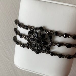 Gothic Black Gemstone Floral Marcasite Gunmetal Multistrand Bracelet